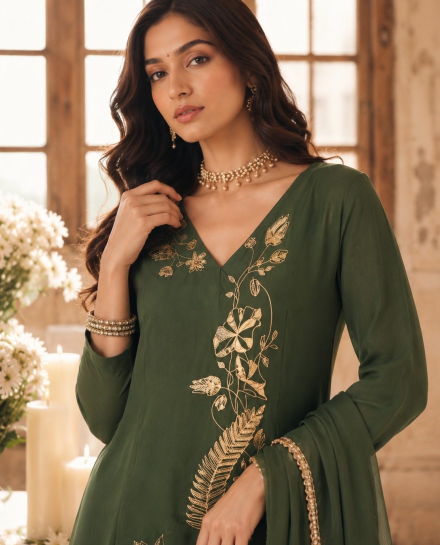 7110 - Gorgonize Chanderi Green Trendy Salwar Kameez
